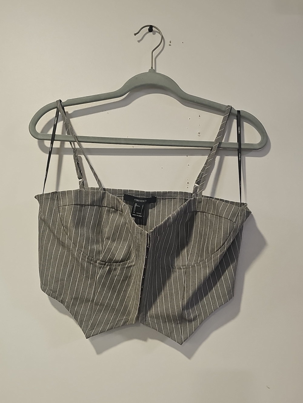 Forever 21 Gray Pinstripe Bustier Crop Top